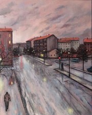 quadro olio su cartone telato, 40x50X0,5 cm,  "Periferia", perfette condizioni