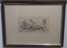 Antica stampa di L. PENET - Scena donna e angeli con cornucopia,antique gravures