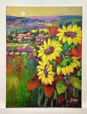 Quadro Dipinto Paesaggio Girasoli Olio Tela Cm30x40 Carlo De Lorenzo 