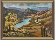 ARTE NAIF autunno laghetto di montagna olio tavola ENRICO COPETTA COEN 1925-89