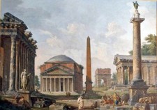 Dipinto olio Giovanni-Paolo-Pannini-Rovine-di-Roma paesaggio grande arte edilizia