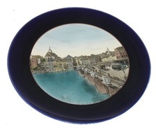 BELLISSIMO PIATTO DA PARETE ANTICO BLU BASILICA RINOCERONTE DI SARREGUEMINES FRANCIA