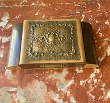 Portasigarette da tavolo antico in legno e ottone, anni 1920–1940, Italia