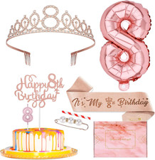 Diadema corona strass oro rosa, fascia 8° compleanno, cake topper, numero candele