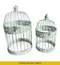 Amicasa Gabbia per Uccelli 2 Pz in Ferro Smaltato Verde Salvia Anticato GPUAC2PV