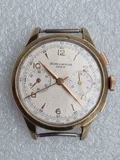 Chronograph Baume Mercier Vintage Watch Swiss Rare Gold Plague Big Casse