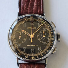 ANGELUS-CRONO MANUALE-ACCIAIO-ANNI 40-RARO QUADRANTE-CALIBRO 215-TUTTO FIRMATO