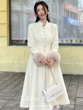 Cappotto lana francese slim fit invernale pelliccia manica media lunghezza cappotto donna giacca bottoni