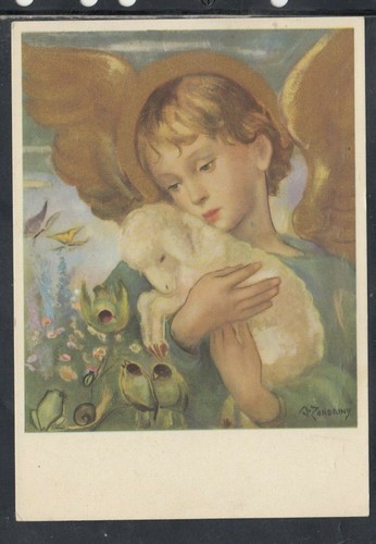 Cartolina angelo con agnello - angelo,