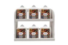Set 6 Barattoli da Cucina Porta Spezie con Mensola Decoro Sicily