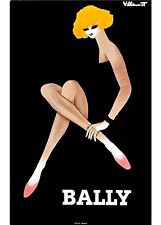 Anni '80 * Poster Originale "Bally Scarpe - BERNARD VILLEMOT, Donna Bionda Sfond