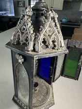 Lanterna altare revival vetro colorato portacandele cherubini chiesa cattedrale gotico