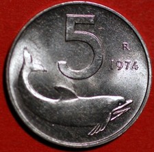 Italia 5 Lire 1974 KM# 92