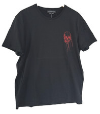 Alexander McQueen T-Shirt Nera con Teschio Ricamato Rosso, NUOVA Uomo Large, RARA
