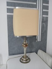 Lampada da Tavolo in Metallo Argentato Paralume Beige Grande 85 cm Modernariato