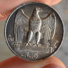 5 LIRE 1927 EAGLE 2 ROSETTES
