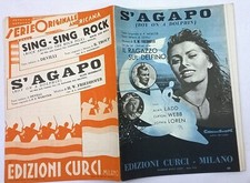 SPARTITO MUSICALE S'AGAPO  SING SING ROCK SOPHIA LOREN 30 PAGINE 1957 CURCI EDIZ