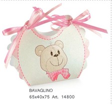 Bavaglino scatolina carta portaconfetti Orsetto Rosa quadri NASTRO ESCLU 0L7O