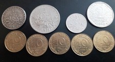 LOT 1 franc 1964 5 francs 1978 1/2 franc 1991 2 francs 1998 10 centimes 1963 '94