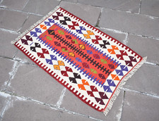 Tappeto turco 27" x 43" vintage anatolico colorato tappeto lana tessuto nomade