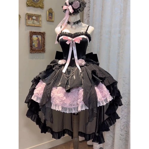 Abito lolita rosa nero - abito,