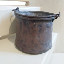 ANTICO PAIOLO IN RAME MASSICCIO MANICO IN FERRO BATTUTO PORTA FIORI PIANTE