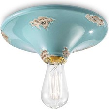 Ferroluce Lampada Da Soffitto Vintage Blu Chiaro Ø9cm 1 X E27 Fatto A Mano