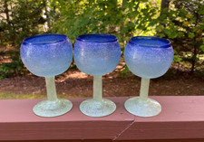 Set 3 bicchieri da vino Napoleone Martinuzzi Murano Pulegoso cobalto
