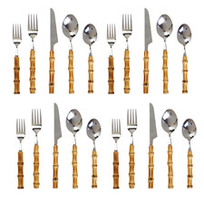 Servizio Posate Bambù Naturale per 4 Argenteria Acciaio Inox Set 20 Pezzi