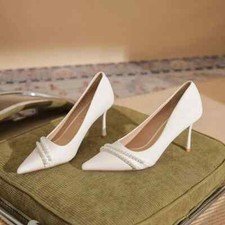 Decolte Scarpe Donna 8 cm Bianco Perle Sposa Eleganti Pelle Sintetica 82094