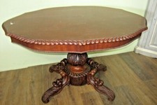 TAVOLO ANTICO INMOGANO TAVOLINO DA CENTRO INTAGLIO SCOLPITO GAMBA CENTRALE 