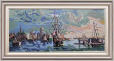 grande 123x65 quadro punto croce antica marina porto