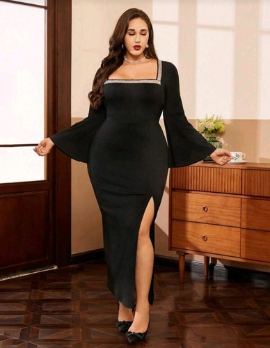 Abito sera lungo curvy nero - sera,