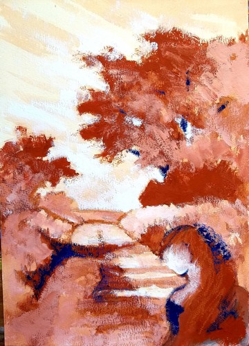Femme sur chemin paysage - le,
