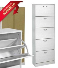 SCARPIERA SLIM 5 ANTE h180*63*24 cm DOPPIA PROFONDITà SALVASPAZIO MODERNA BIANCA
