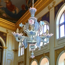 maestoso lampadario rezzonico Murano opalino e paste vitree Galliano Ferro