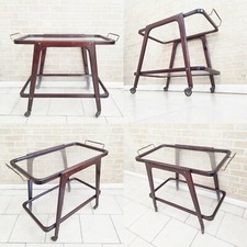 CARRELLO BAR PORTA VIVANDE DESIGN ITALIANO ANNI 50 STRUTTURA LEGNO TINTA MOGANO