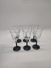 Set 6 Bicchierini Calici Vetro Decoro Oro  Vintage Base Nero Liquori Italy 