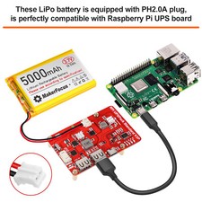 Batteria Lipo 5000mAh 3.7V 105080 GPS Ricaricabile Connettore PH2.0A Raspberry Pi UPS
