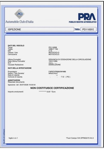 Vespa et3 visura targa pd - et3,