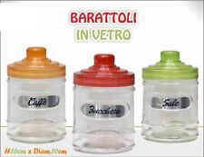 Tris Barattoli 3 Contenitori Caffè Zucchero Sale Vetro Tappo Colorato dfh