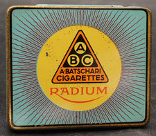 Vecchia rara scatola di latta 10 sigarette Batschari RADIUM Gold Tipped Cigarette Tin