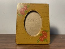 Cornice portafoto ovale vintage smaltata oro 2 x 3 fiori fibbie MCM piccola