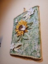 Quadretto Decorato In Porcellana - Girasole - Ghirlanda Da Muro