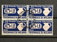 ITALIA 1951- TRIENNALE DI MILANO  55£ quartina usata. Rara. Cat. €335