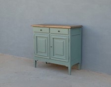 Credenza due ante laccata Shabby Chic con top in noce, '900 - L 112,5 cm!