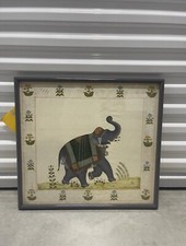 Coppia di quadri elefanti bianchi indiani anni 70 su seta 23”*22”