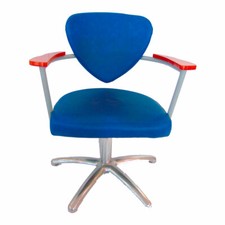 Poltrona per parrucchiera in struttura metallo verniciato, ecopelle, legno