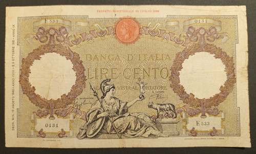 100 lire 1940 - 100, 19/08/1940