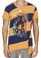 Vivienne Westwood Anglomania Men T-Shirt Top Orange Blue Striped Bunny Drum SZ L
